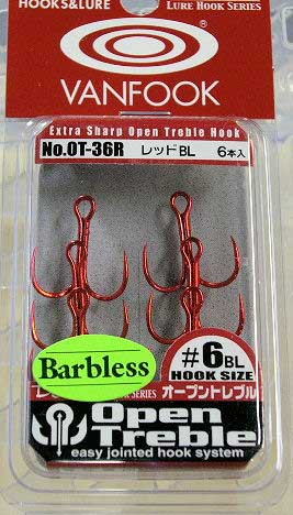 VANHOOK Open Treble OT-36 Barbless Red #6 - Click Image to Close