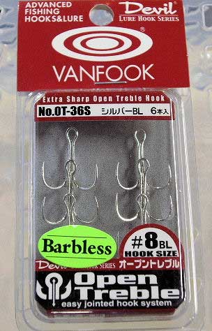 VANHOOK Open Treble OT-36 Barbless Silver #8 - Click Image to Close